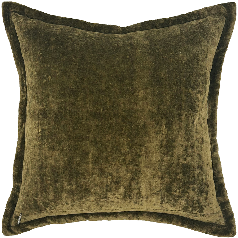 Green velvet cushion on a white background
