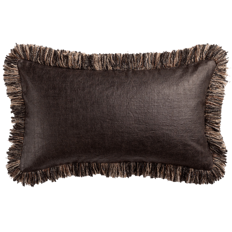 Bronze velvet decorative cushion with metallic sheen, textured luxury fabric and fringed trim