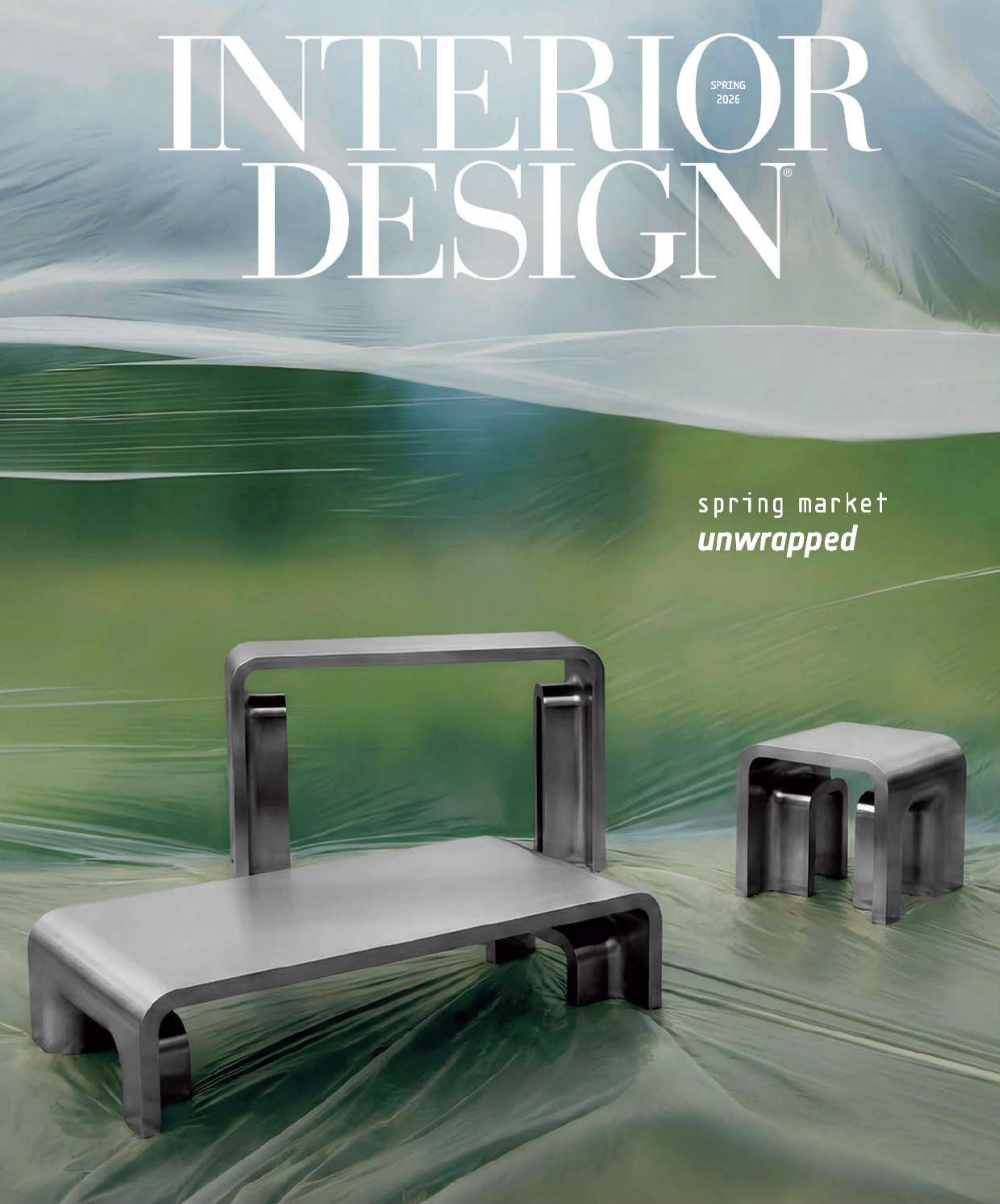 Advertisement for interior design with modern furniture on a green background