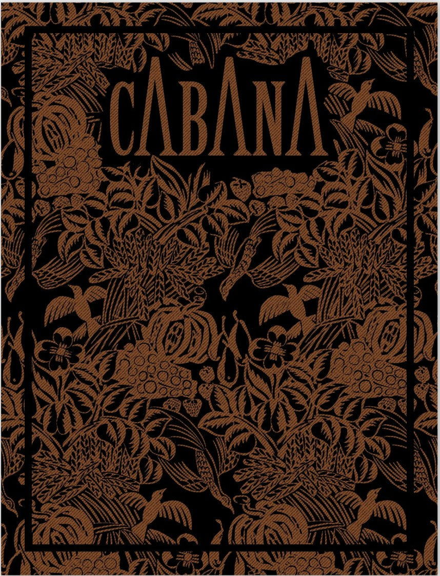 Decorative book cover with 'Cabana' text and intricate brown patterns on a black background