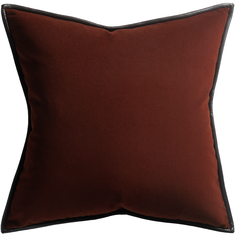 Merino-Velvet-Cushion-Leather-Trim-Currant in a transparent background