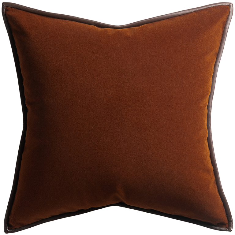 Merino-Velvet-Cushion-Leather-Trim-Pumpkin in a transparent background