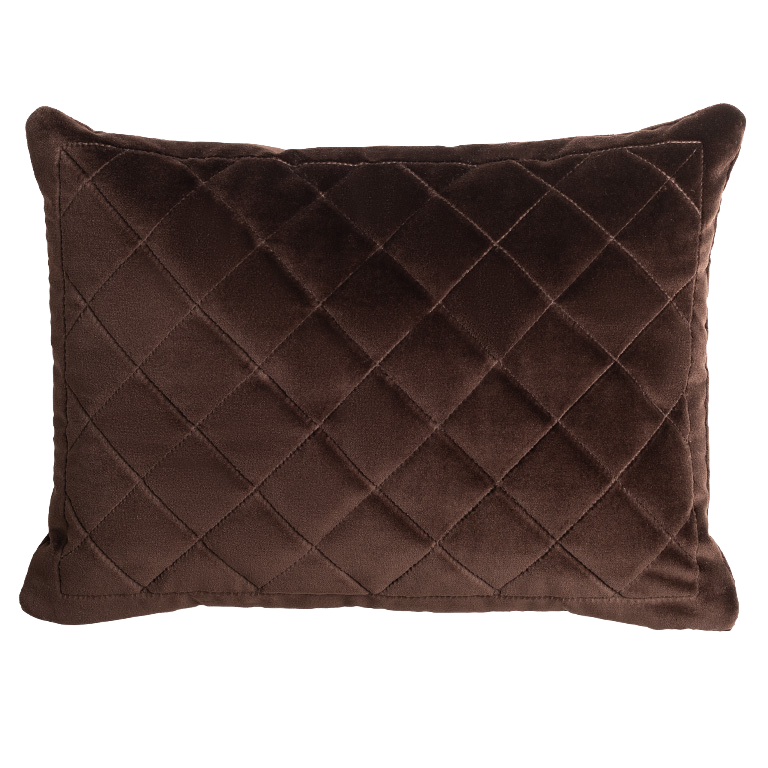 Chocolate brown quilted velvet decorative cushion with diamond stitching, soft luxury velvet fabric and timeless design