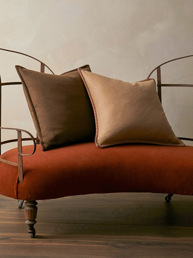 Tosca Cushion with Blanket Stitch - Sable